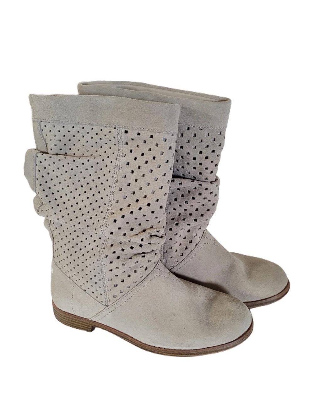 Toms Light Gray Perforated Mid-Calf Suede Boots
